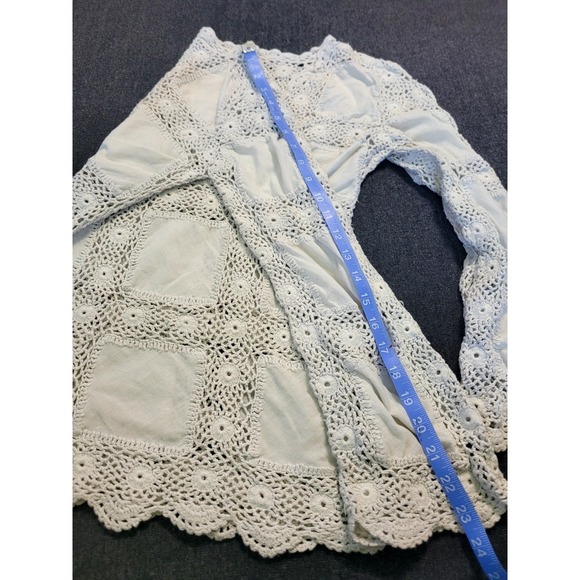 Boston Proper Ivory White Crochet Square Hippy Boho Long Sleeve Top Cover up S - Picture 14 of 15